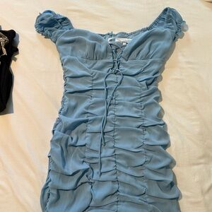 Blue Ruched Mini Dress